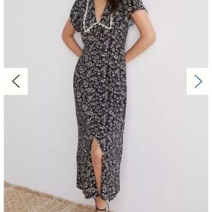 Anthropologie Floral Black Maxi Dress With Collar